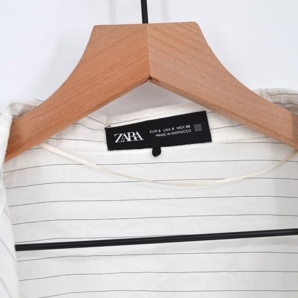 Zara Pinstripe Cinched Corset Shirt Lightweight Button Down Long Sleeve White S - Picture 7 of 9